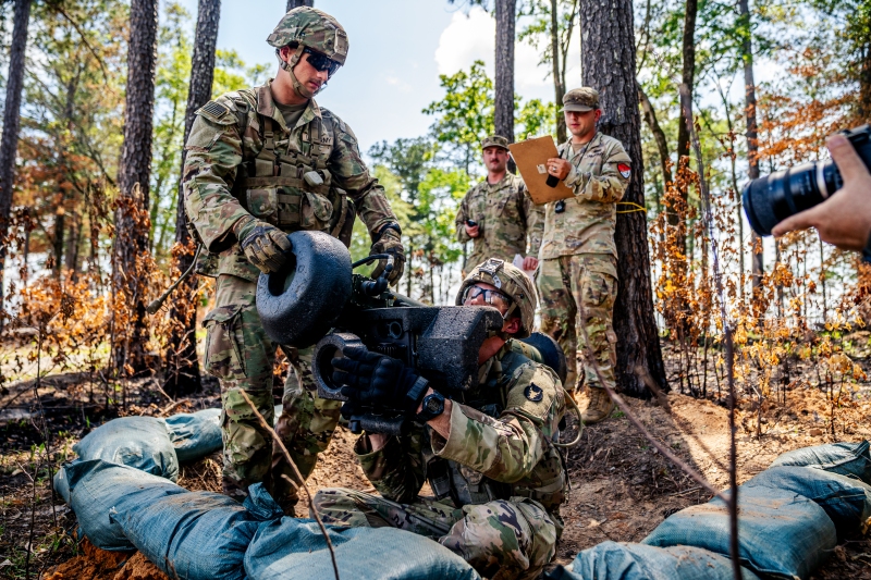 Scout teams from across the globe compete in the 2025 Gainey Cup Best Scout Squad Competition in the Round Robin Proficiency Skills Lanes event April 29, 2025, on Fort Benning, Georgia. During this event, Scout teams Simulate javelin live fire, medical skills lane, and dissassemble/reassemble M4/.240/.50 cal weapons. (U.S. Army photo by Daniel Marble)