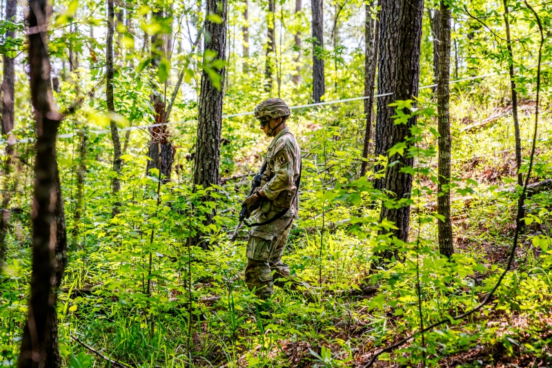Scout teams from across the globe compete in the 2025 Gainey Cup Best Scout Squad Competition in the Round Robin Proficiency Skills Lanes event April 29, 2025, on Fort Benning, Georgia. During this event, Scout teams Simulate javelin live fire, medical skills lane, and dissassemble/reassemble M4/.240/.50 cal weapons. (U.S. Army photo by Daniel Marble)