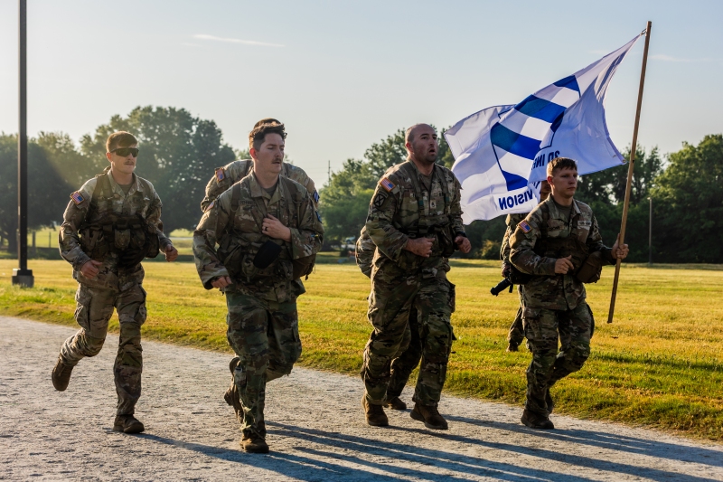 The 2025 Gainey Cup Best Scout Squad Competition wraps up with the Final Charge on York Field May 1, 2025 on Fort Benning, Georgia. Teams completed a series of mentally and physically challenging tasks after a 2 mile run. (U.S. Army photo by Joey Rhodes II)