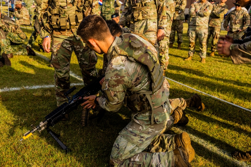 The 2025 Gainey Cup Best Scout Squad Competition wraps up with the Final Charge on York Field May 1, 2025 on Fort Benning, Georgia. Teams completed a series of mentally and physically challenging tasks after a 2 mile run. (U.S. Army photo by Joey Rhodes II)