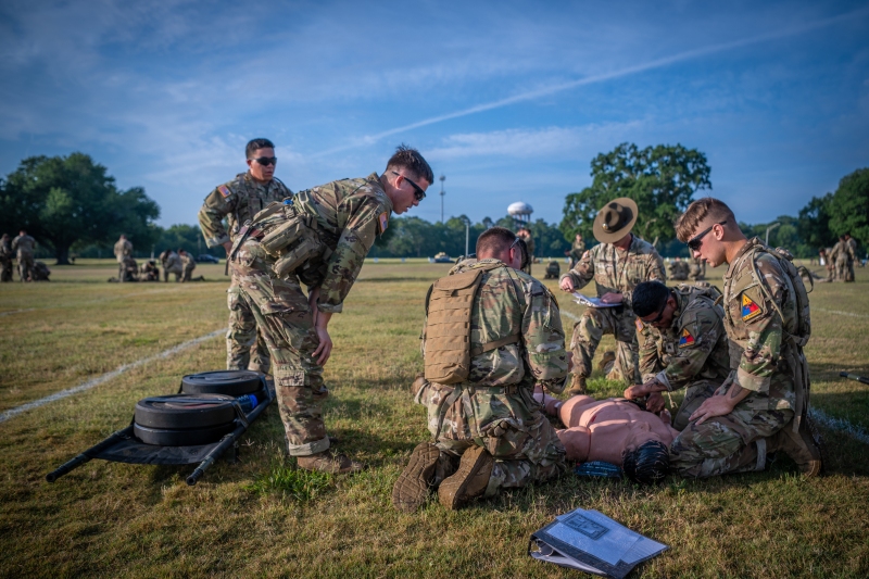 The 2025 Gainey Cup Best Scout Squad Competition wraps up with the Final Charge on York Field May 1, 2025 on Fort Benning, Georgia. Teams completed a series of mentally and physically challenging tasks after a 2 mile run. (U.S. Army photo by Patrick A. Albright)