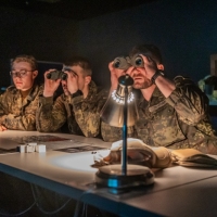 Scout teams from across the globe compete in the 2025 Gainey Cup Best Scout Squad Competition in the Call for Fire event April 28, 2025, at Clarke Simulation Center, on Fort Benning, Georgia. During the Call for Fire event, Scout teams conduct missions by calling for fire on simulated targets. (U.S. Army photo by Joey Rhodes II)