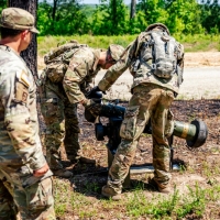 Scout teams from across the globe compete in the 2025 Gainey Cup Best Scout Squad Competition in the Round Robin Proficiency Skills Lanes event April 29, 2025, on Fort Benning, Georgia. During this event, Scout teams Simulate javelin live fire, medical skills lane, and dissassemble/reassemble M4/.240/.50 cal weapons. (U.S. Army photo by Daniel Marble)