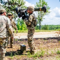 Scout teams from across the globe compete in the 2025 Gainey Cup Best Scout Squad Competition in the Round Robin Proficiency Skills Lanes event April 29, 2025, on Fort Benning, Georgia. During this event, Scout teams Simulate javelin live fire, medical skills lane, and dissassemble/reassemble M4/.240/.50 cal weapons. (U.S. Army photo by Daniel Marble)