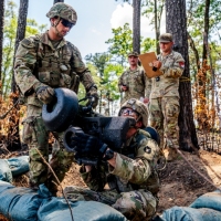 Scout teams from across the globe compete in the 2025 Gainey Cup Best Scout Squad Competition in the Round Robin Proficiency Skills Lanes event April 29, 2025, on Fort Benning, Georgia. During this event, Scout teams Simulate javelin live fire, medical skills lane, and dissassemble/reassemble M4/.240/.50 cal weapons. (U.S. Army photo by Daniel Marble)