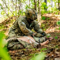 Scout teams from across the globe compete in the 2025 Gainey Cup Best Scout Squad Competition in the Round Robin Proficiency Skills Lanes event April 29, 2025, on Fort Benning, Georgia. During this event, Scout teams Simulate javelin live fire, medical skills lane, and dissassemble/reassemble M4/.240/.50 cal weapons. (U.S. Army photo by Daniel Marble)