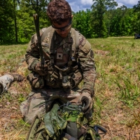 Scout teams from across the globe compete in the 2025 Gainey Cup Best Scout Squad Competition in the round robin proficiency skills lanes event April 30, 2025, on Fort Benning, Georgia. During this event, scout teams simulate javelin live fire, medical skills lane, and disassemble/reassemble M4/.240/.50 cal weapons. (U.S. Army photo by Joey Rhodes II)