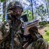 Scout teams from across the globe compete in the 2025 Gainey Cup Best Scout Squad Competition in the round robin proficiency skills lanes event April 30, 2025, on Fort Benning, Georgia. During this event, scout teams simulate javelin live fire, medical skills lane, and disassemble/reassemble M4/.240/.50 cal weapons. (U.S. Army photo by Joey Rhodes II)