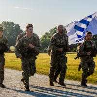 The 2025 Gainey Cup Best Scout Squad Competition wraps up with the Final Charge on York Field May 1, 2025 on Fort Benning, Georgia. Teams completed a series of mentally and physically challenging tasks after a 2 mile run. (U.S. Army photo by Joey Rhodes II)