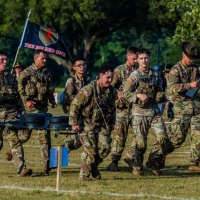 The 2025 Gainey Cup Best Scout Squad Competition wraps up with the Final Charge on York Field May 1, 2025 on Fort Benning, Georgia. Teams completed a series of mentally and physically challenging tasks after a 2 mile run. (U.S. Army photo by Joey Rhodes II)