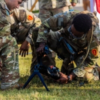 The 2025 Gainey Cup Best Scout Squad Competition wraps up with the Final Charge on York Field May 1, 2025 on Fort Benning, Georgia. Teams completed a series of mentally and physically challenging tasks after a 2 mile run. (U.S. Army photo by Joey Rhodes II)