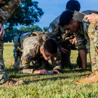 The 2025 Gainey Cup Best Scout Squad Competition wraps up with the Final Charge on York Field May 1, 2025 on Fort Benning, Georgia. Teams completed a series of mentally and physically challenging tasks after a 2 mile run. (U.S. Army photo by Joey Rhodes II)
