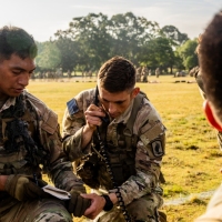 The 2025 Gainey Cup Best Scout Squad Competition wraps up with the Final Charge on York Field May 1, 2025 on Fort Benning, Georgia. Teams completed a series of mentally and physically challenging tasks after a 2 mile run. (U.S. Army photo by Joey Rhodes II)