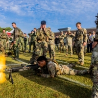 The 2025 Gainey Cup Best Scout Squad Competition wraps up with the Final Charge on York Field May 1, 2025 on Fort Benning, Georgia. Teams completed a series of mentally and physically challenging tasks after a 2 mile run. (U.S. Army photo by Joey Rhodes II)