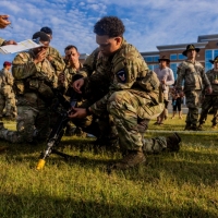 The 2025 Gainey Cup Best Scout Squad Competition wraps up with the Final Charge on York Field May 1, 2025 on Fort Benning, Georgia. Teams completed a series of mentally and physically challenging tasks after a 2 mile run. (U.S. Army photo by Joey Rhodes II)
