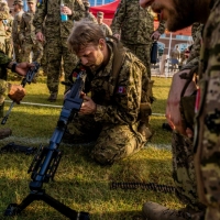 The 2025 Gainey Cup Best Scout Squad Competition wraps up with the Final Charge on York Field May 1, 2025 on Fort Benning, Georgia. Teams completed a series of mentally and physically challenging tasks after a 2 mile run. (U.S. Army photo by Joey Rhodes II)
