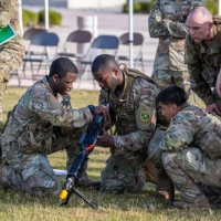 The 2025 Gainey Cup Best Scout Squad Competition wraps up with the Final Charge on York Field May 1, 2025 on Fort Benning, Georgia. Teams completed a series of mentally and physically challenging tasks after a 2 mile run. (U.S. Army photo by Patrick A. Albright)