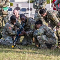 The 2025 Gainey Cup Best Scout Squad Competition wraps up with the Final Charge on York Field May 1, 2025 on Fort Benning, Georgia. Teams completed a series of mentally and physically challenging tasks after a 2 mile run. (U.S. Army photo by Patrick A. Albright)