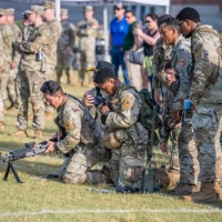 The 2025 Gainey Cup Best Scout Squad Competition wraps up with the Final Charge on York Field May 1, 2025 on Fort Benning, Georgia. Teams completed a series of mentally and physically challenging tasks after a 2 mile run. (U.S. Army photo by Patrick A. Albright)