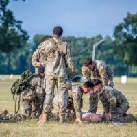 The 2025 Gainey Cup Best Scout Squad Competition wraps up with the Final Charge on York Field May 1, 2025 on Fort Benning, Georgia. Teams completed a series of mentally and physically challenging tasks after a 2 mile run. (U.S. Army photo by Patrick A. Albright)