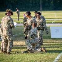 The 2025 Gainey Cup Best Scout Squad Competition wraps up with the Final Charge on York Field May 1, 2025 on Fort Benning, Georgia. Teams completed a series of mentally and physically challenging tasks after a 2 mile run. (U.S. Army photo by Patrick A. Albright)