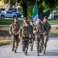 The 2025 Gainey Cup Best Scout Squad Competition wraps up with the Final Charge on York Field May 1, 2025 on Fort Benning, Georgia. Teams completed a series of mentally and physically challenging tasks after a 2 mile run. (U.S. Army photo by Patrick A. Albright)