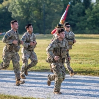 The 2025 Gainey Cup Best Scout Squad Competition wraps up with the Final Charge on York Field May 1, 2025 on Fort Benning, Georgia. Teams completed a series of mentally and physically challenging tasks after a 2 mile run. (U.S. Army photo by Patrick A. Albright)